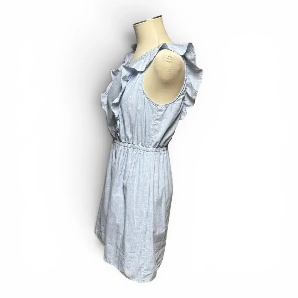 Madewell Cotton Bellflower Ruffle A-Line Mini Dress Chambray Blue 6